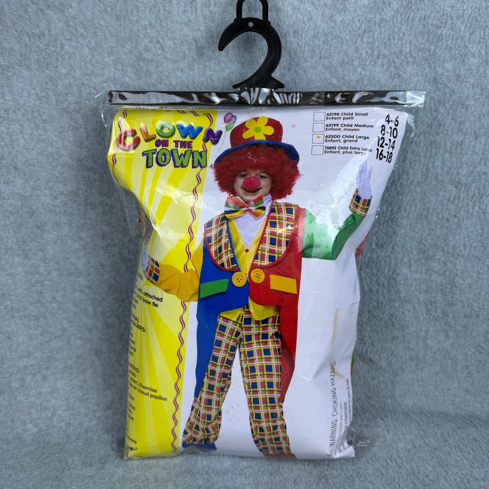 Clown On The Town Costume Kids Size 12-14 Multi-Color Plaid New Halloween